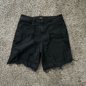 Fashion Nova Black Jean Shorts Distressed Cut-Off